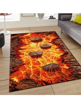 Lava Area Rugs 3x2FT, 3D Visual Illusion Flame Living Room Non-Slip